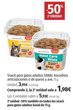 Oferta de  Sanal - Snack Para Gatos Adultos Bocaditos Articulaciones O De Queso Y Ave por 3,95€ en El Corte Inglés