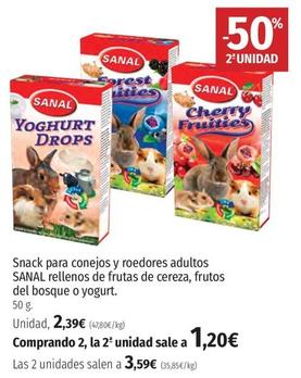 Oferta de Sanal - Snack Para Conejos Y Roedores Adultos  Rellenos De Frutas De Cereza Frutos Del Bosque o Yogurt por 2,39€ en El Corte Inglés