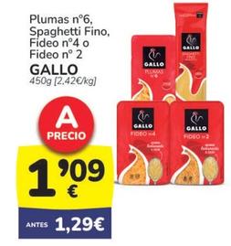 Oferta de Gallo - Plumas N°6, Spaghetti Fino, Fideo N°4 O Fideo N° 2 por 1,09€ en Supermercados Codi