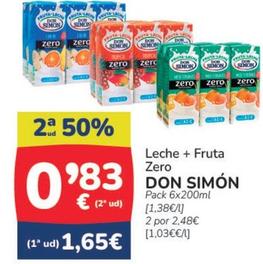 Oferta de Don Simón - Leche + Fruta Zero por 1,65€ en Supermercados Codi