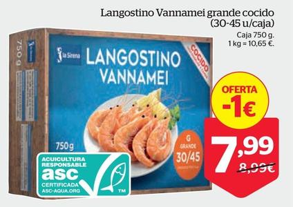 Oferta de Langostino Vannamei Grande Cocido por 7,99€ en La Sirena