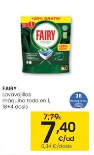 Oferta de Fairy - Lavavajillas Maquina Todo En 1 , 18+4 Dosis por 7,4€ en Eroski