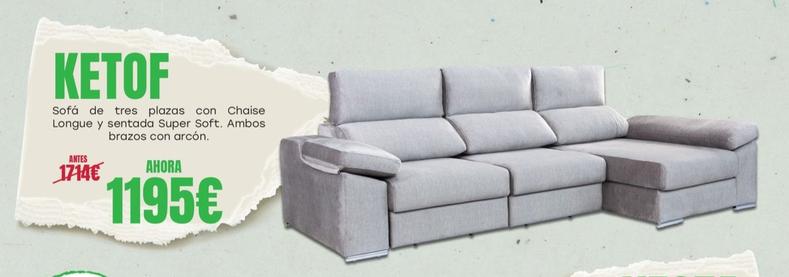 Oferta de Ketof - Sofa De Tres Plazas Con Chaise Longue Y Sentada Super Soft.Ambos Brazos Con Arcon  por 1195€ en OKSofas