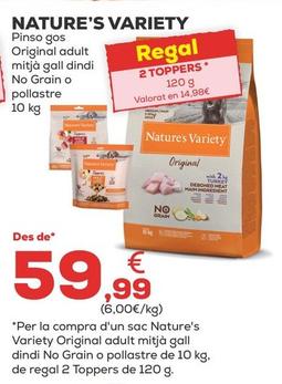Oferta de Nature's Variety - Pinso Gos Original Adult Mitja Gall Dindi No Grain o Pollastre por 59,99€ en Kiwoko