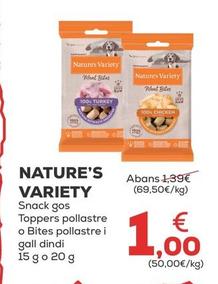 Oferta de Nature's Variety - Snack Gos Toppers Pollastre O Bites Pollastre I Gall Dindi por 1€ en Kiwoko