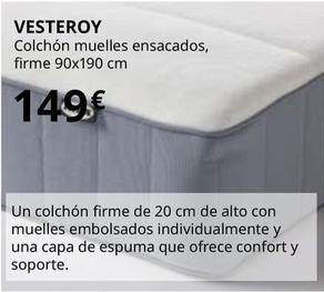 Oferta de Vesteröy - Colchón De Muelles Ensacados, Firme 90x190 Cm por 149€ en IKEA