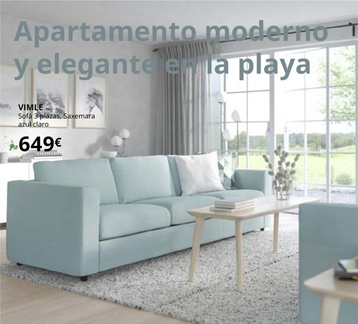 Oferta de Vimle - Sofá De 3 Plazas Saxemara Azul Claro por 649€ en IKEA