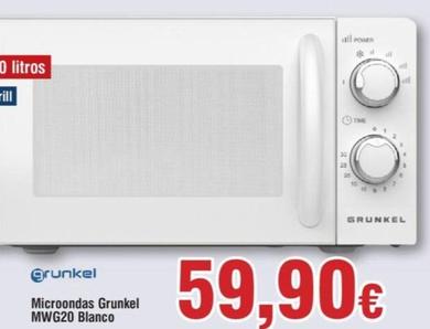 Oferta de Grunkel - Microondas Grunkel MWG20 Blanco por 59,9€ en Froiz
