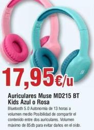 Oferta de Muse - Auriculares MD215 BT Kids Azul / Rosa por 17,95€ en Froiz
