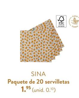 Oferta de Sina Paquete De 20 Servilletas por 0,1€ en Casa