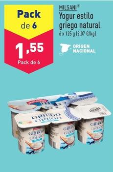 Oferta de Milsani - Yogur Estilo Griego Natural por 1,55€ en ALDI