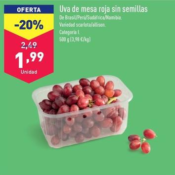 Oferta de Uva De Mesa Roja Sin Semillas por 1,99€ en ALDI