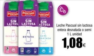 Oferta de Pascual - Leche Sin Lactosa Entera Desnatada O Semi por 1,08€ en Froiz