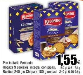 Oferta de Recondo - Pan Tostado Hogaza 9 Cereales por 1,55€ en Froiz