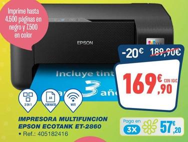 Oferta de Epson - Impresora Multifuncion Ecotank Et-3860 por 169,9€ en Bureau Vallée