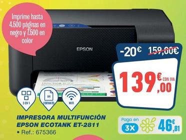 Oferta de Epson - Impresora Multifuncion Ecotank ET-2811 por 139€ en Bureau Vallée