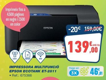 Oferta de Epson - Impressora Multifuncio Ecotank ET-2811 por 139€ en Bureau Vallée