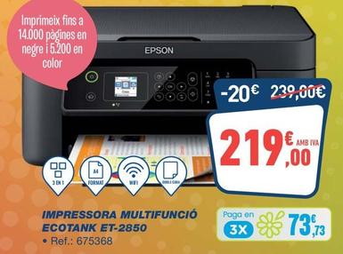 Oferta de Epson - Impressora Multifuncio Ecotank ET-2850 por 219€ en Bureau Vallée