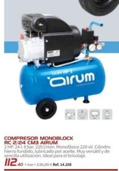 Oferta de Airum - Compresor Monoblock Rc 2/24 Cm3  por 136€ en Coferdroza