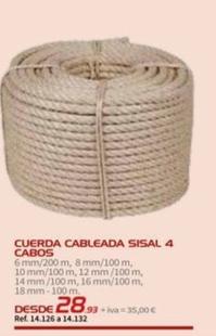 Oferta de Cuerda Cableada Sisal 4 Cabos por 28,93€ en Coferdroza