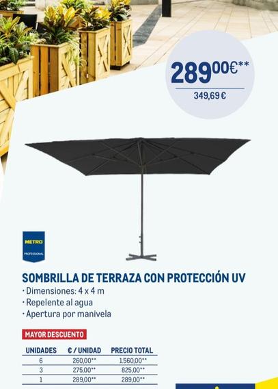 Oferta de Metro Professional - Sombrilla De Terraza Con Protección Uv por 289€ en Makro