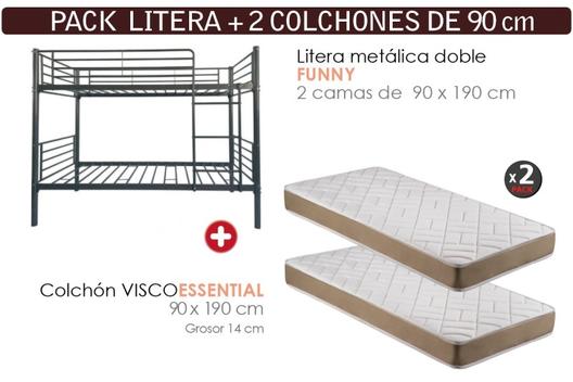 Oferta de Pack Litera FUNNY Gris + 2 Colchones Visco Essential 90x190 por 289€ en ATRAPAmuebles