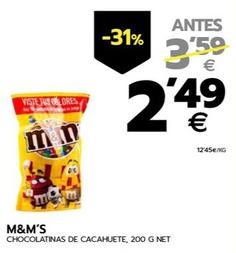 Oferta de M&m's - Chocolatinas de Cacahuete por 2,49€ en BM Supermercados