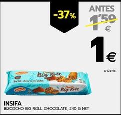 Oferta de Insifa Bizcocho Big Roll Chocolate por 1€ en BM Supermercados