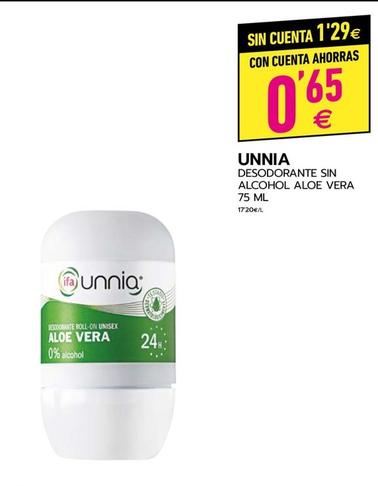 Oferta de Unnia - Desodorante Sin Alcohol Aloe Vera  por 0,65€ en BM Supermercados