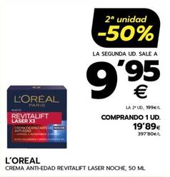 Oferta de L'oréal - Crema Anti-edad Revitalift Laser Noche por 19,89€ en BM Supermercados