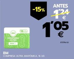Oferta de Bm - Compresa Ultra Anatomica, 16 Ud por 1,05€ en BM Supermercados