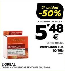 Oferta de L'oréal - Crema Anti-arrugas Revitalift Dia por 10,95€ en BM Supermercados