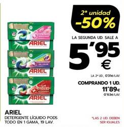 Oferta de Ariel - Detergente Liquido Pods Todo En 1 Gama, 19 Lav por 11,89€ en BM Supermercados