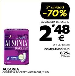 Oferta de Ausonia - Compresa Descreet Maxi Night, 12 Ud por 8,25€ en BM Supermercados