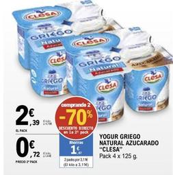 Oferta de Clesa - Yogur Griego Natural Azucarado por 2,39€ en E.Leclerc