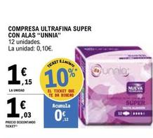 Oferta de Unnia - Compresa Ultrafina Super Con Alas  por 1,15€ en E.Leclerc