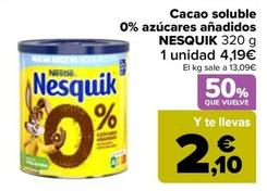 Oferta de Nesquik - Cacao Soluble 0% Azúcares Añadidos por 4,19€ en Carrefour