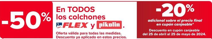 Oferta de Flex / Pikolin - En Todos Los Colchones por 50€ en Carrefour