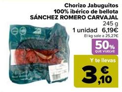 Oferta de Sánchez Romero Carvajal - Chorizo Jabuguitos 100% Iberico De Bellota por 6,19€ en Carrefour