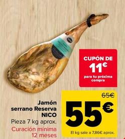 Oferta de Nico - Jamón Serrano Reserva por 55€ en Carrefour