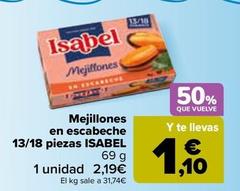 Oferta de Isabel - Mejillones En Escabeche 13/18 Piezas por 1,6€ en Carrefour