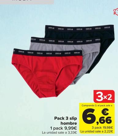 Oferta de Pack 3 Slip Hombre por 9,99€ en Carrefour