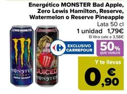 Oferta de Monster - Energetico Bad Apple, Zero Lewis Hamilton, Reserve, Watermelon O Reserve Pineapple por 1,79€ en Carrefour