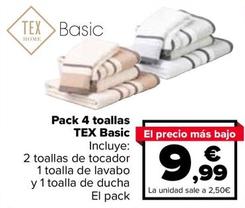 Oferta de Pack 4 Toallas Tex Basic por 9,99€ en Carrefour