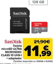 Oferta de Sandisk - Tarjeta Microsd Ultra Microsdxc Class 10 Uhs-I  + Adaptador por 11,99€ en Carrefour