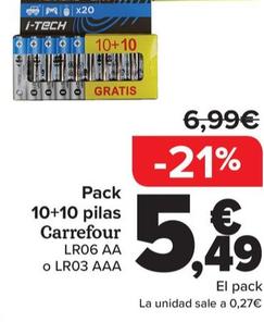 Oferta de Carrefour - Pack  10+10 Pilas  por 5,49€ en Carrefour