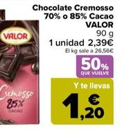 Oferta de Valor - Chocolate Cremosso 70% o 85% Cacao  por 2,39€ en Carrefour