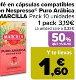 Oferta de Marcilla - Café En Cápsulas Compatibles Con nespresso Puro Arabica por 3,19€ en Carrefour