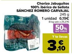 Oferta de Sánchez Romero Carvajal - Chorizo Jabuguitos  100% Ibérico De Bellota   por 6,19€ en Carrefour