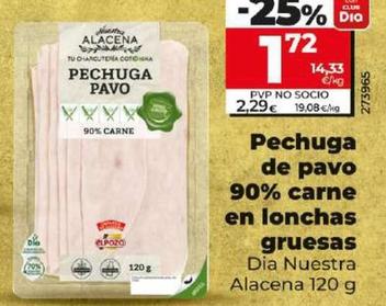 Oferta de Dia Nuestra Alacena - Pechuga De Pavo 90% Carne En Lonchas Gruesas por 1,72€ en Dia